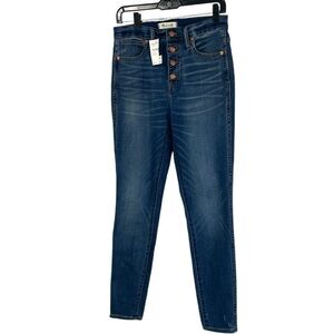 NWT Madewell Dewitt 10” High-Rise Skinny Distressed Button Fly Blue Jeans SZ 28